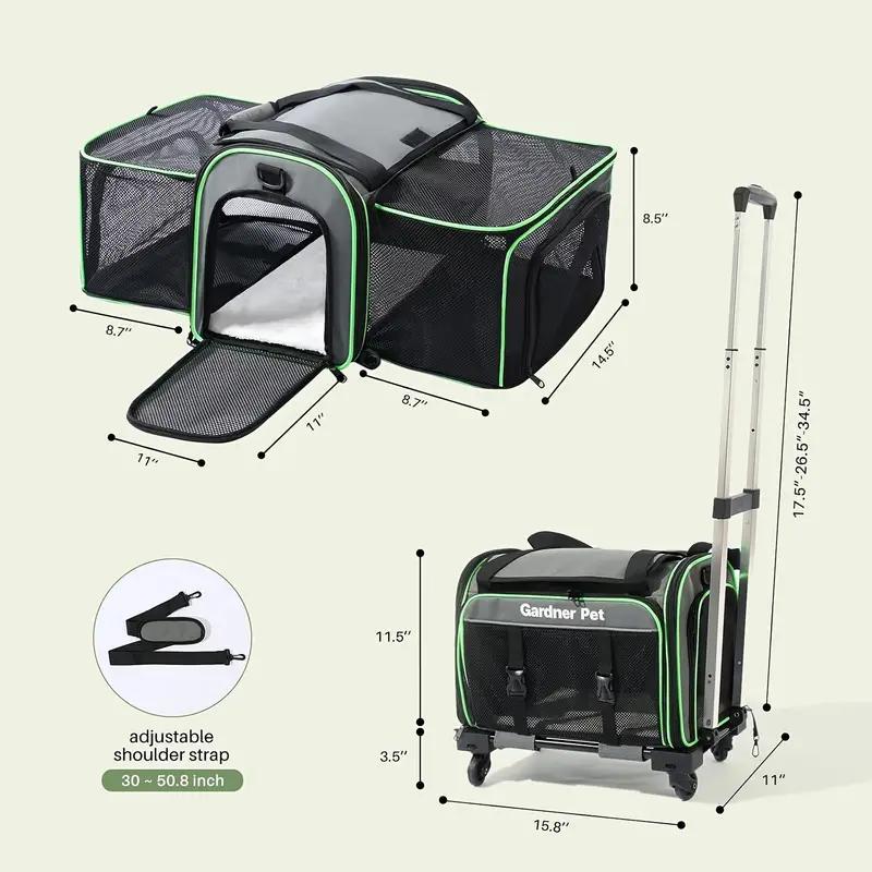 Expandable Pet Carrier with Wheels - Portable Travel Carrier for Cats and Small Dogs