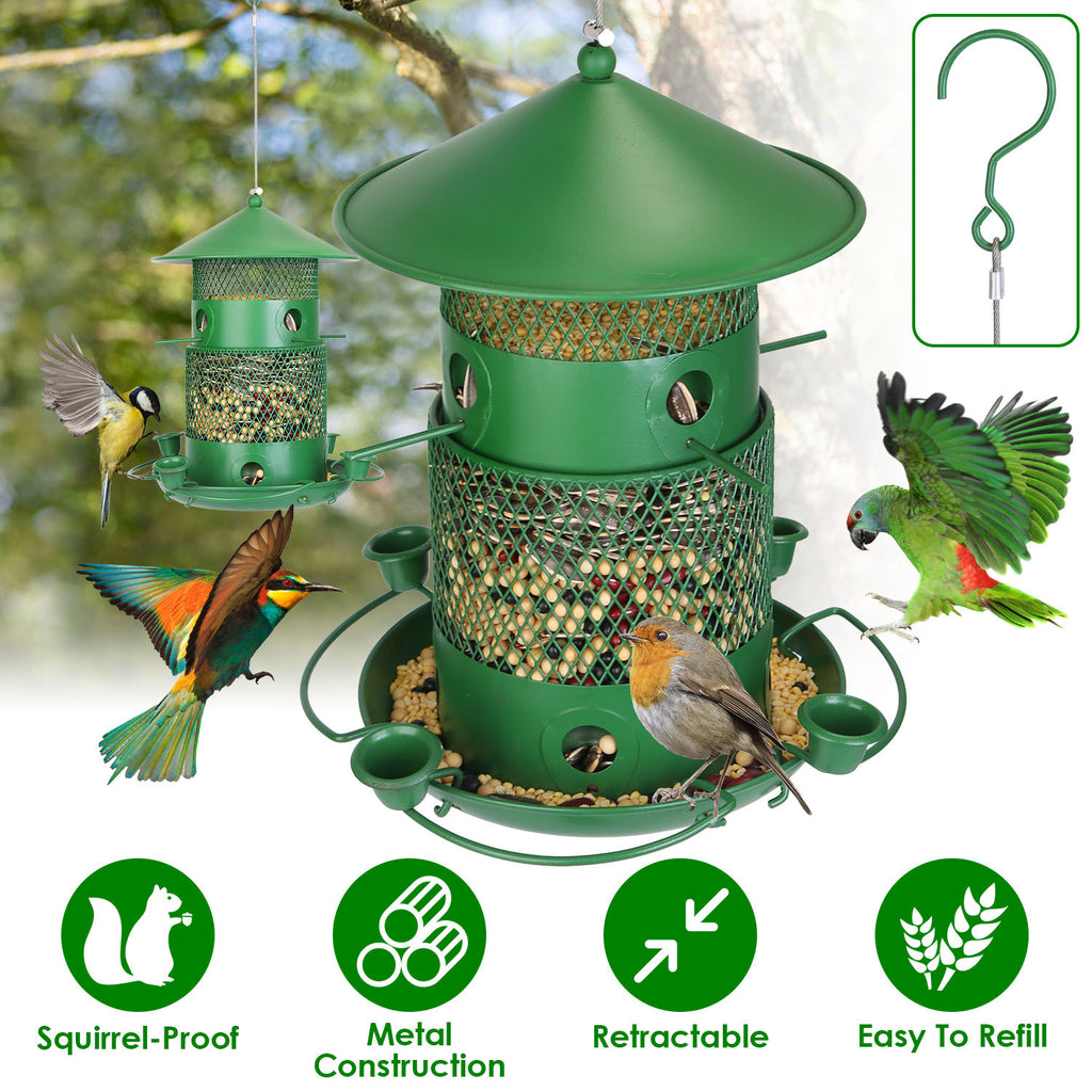 Wild Bird Feeder - Squirrel Proof Metal Hanging Feeder with 360° Perches