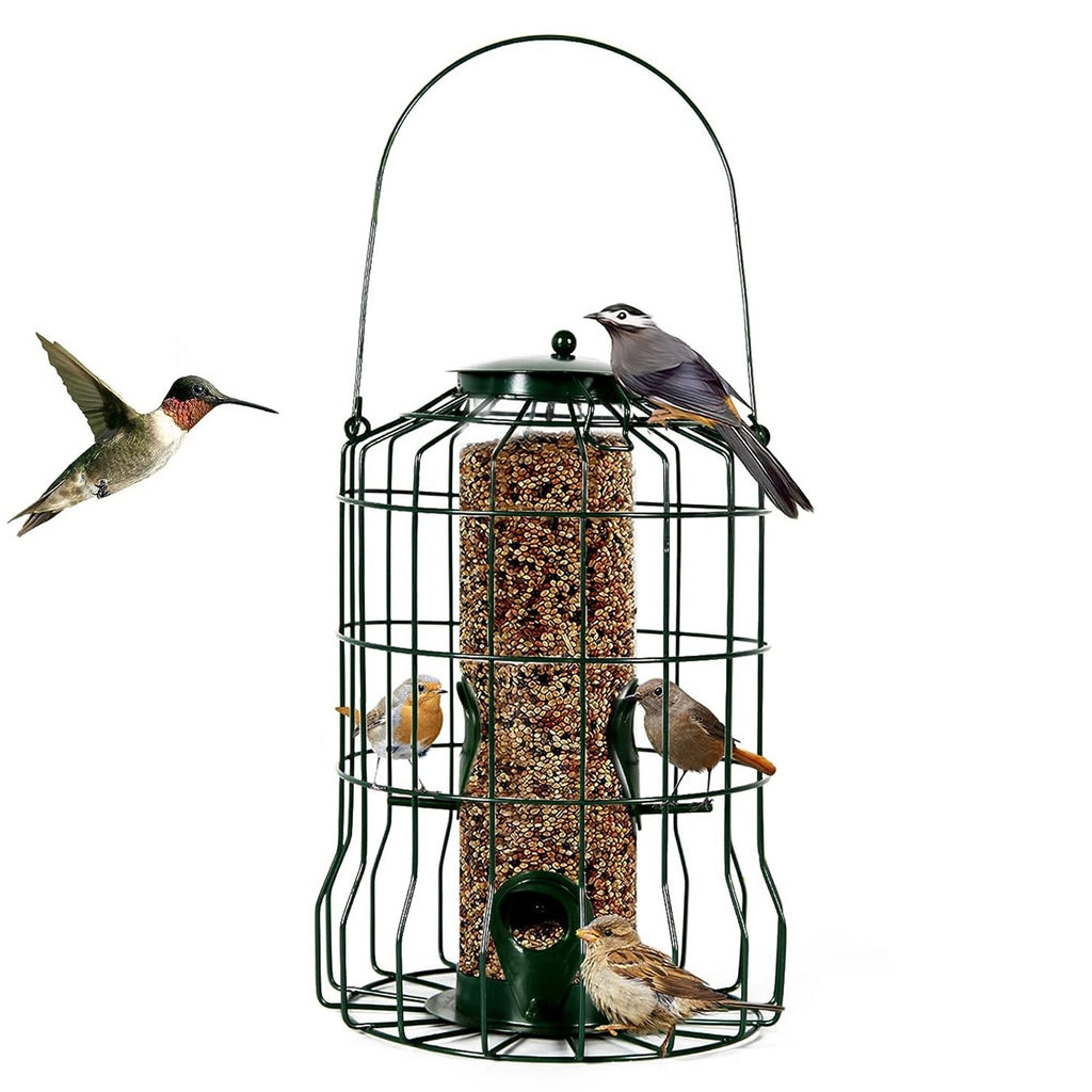 Squirrel-Proof Metal Bird Feeder - Outdoor Hanging Seed Feeder with 4 Feeding Ports