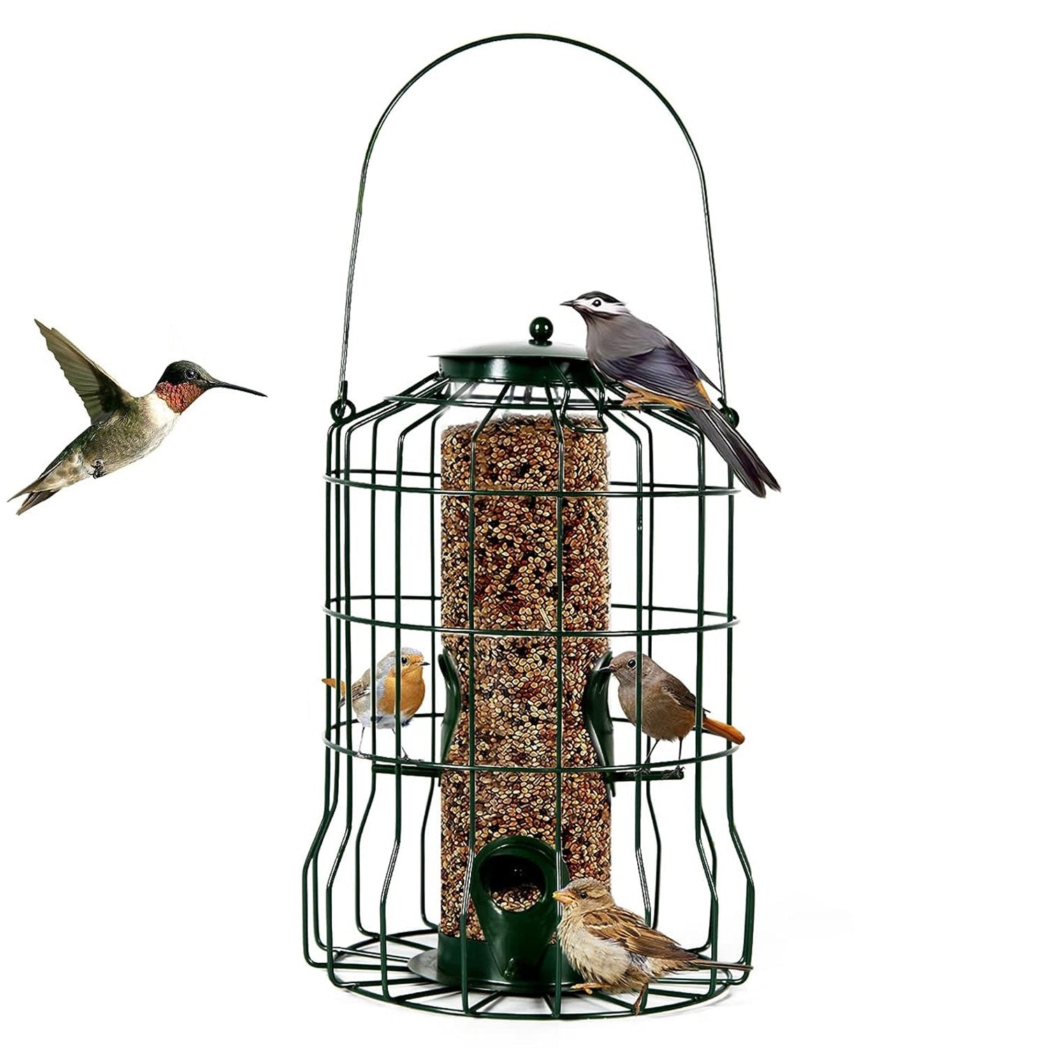 Squirrel-Proof Metal Bird Feeder - Outdoor Hanging Seed Feeder with 4 Feeding Ports