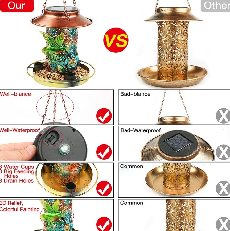 Solar Bird Feeder - Hanging Metal Garden Lantern for Cardinals