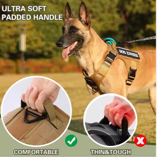 Tactical Service Dog Harness - Adjustable Reflective No-Pull Vest with Metal Buckle