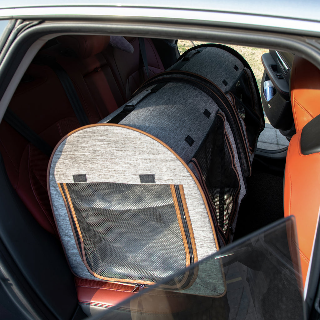 Portable Soft-Sided Pet Carrier with Divider - Grey