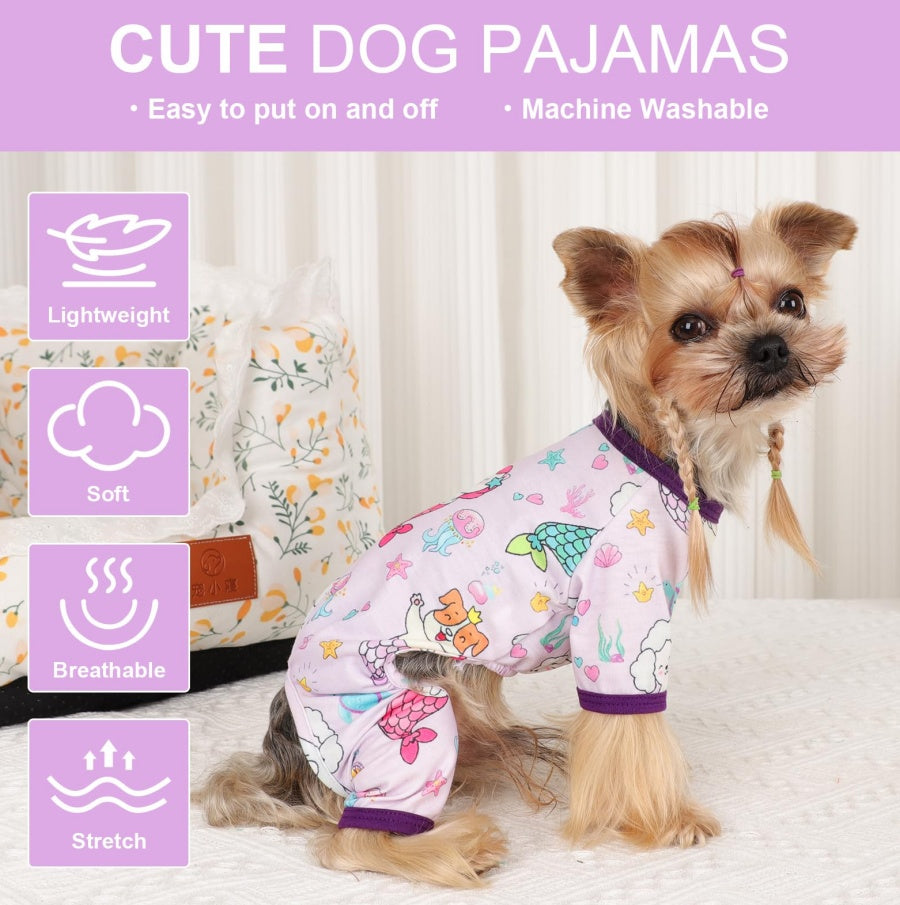 Soft Stretchy Dog Pajamas - Mermaid Print for Small Dogs
