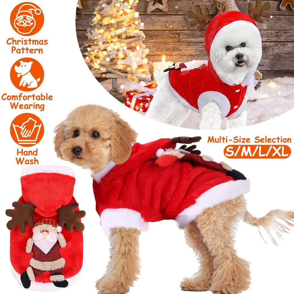 Pet Christmas Santa Costume with Reindeer Antlers
