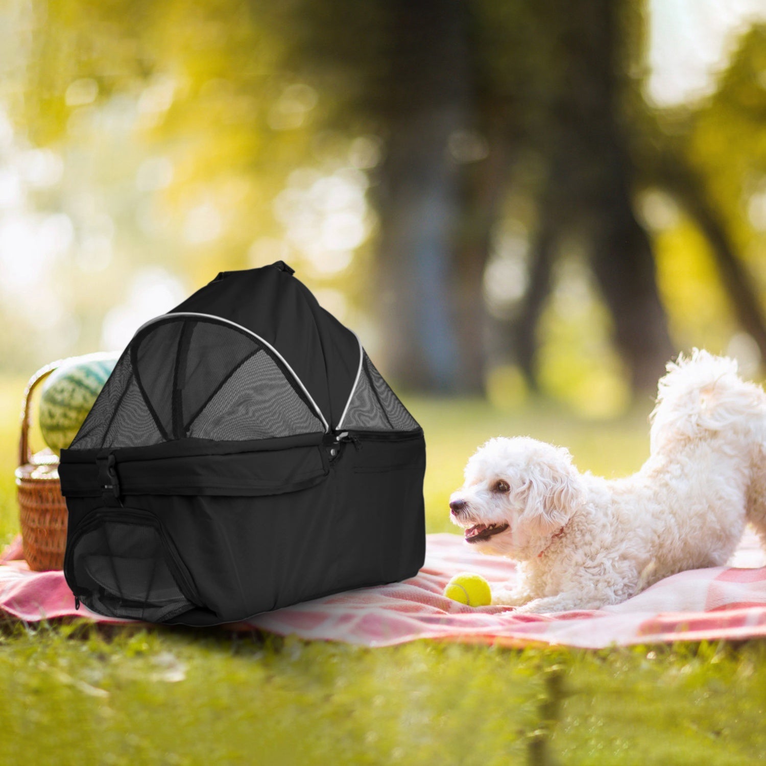 4-Wheel Foldable Pet Stroller with Storage Basket