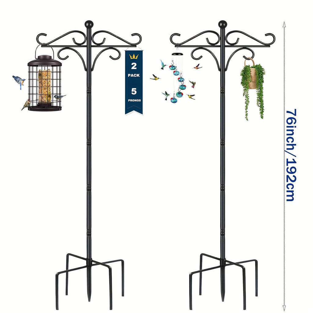 Heavy Duty Shepherd's Hooks - 76" Double Bird Feeder Pole (Set of 2)