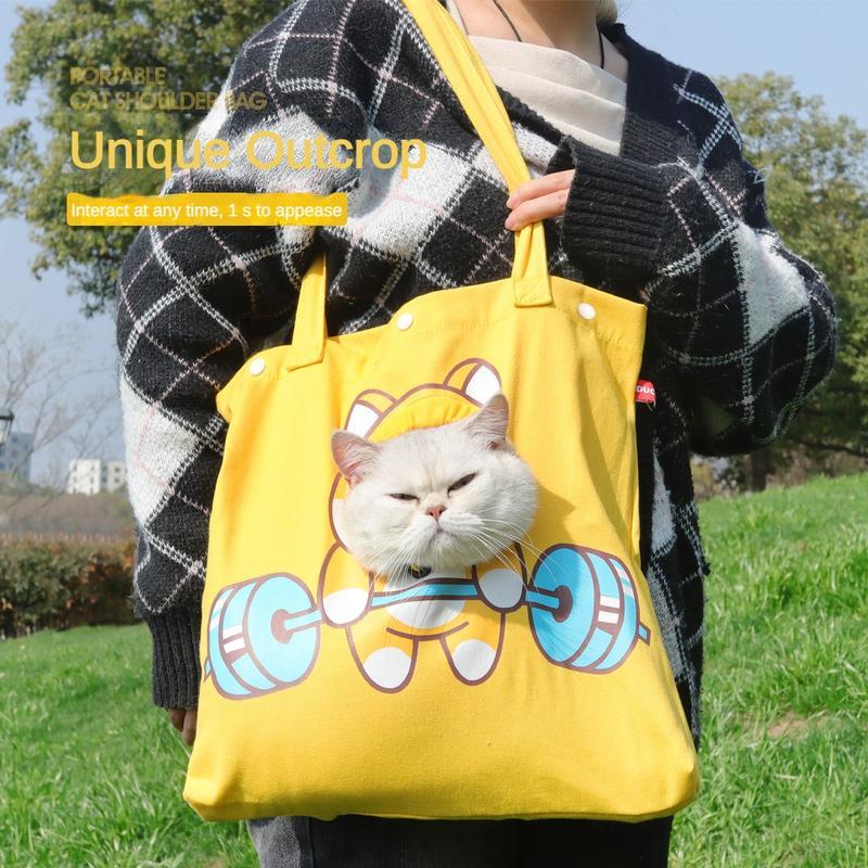 Pet Canvas Shoulder Bag - Portable Cat Carrier with Head Exposure